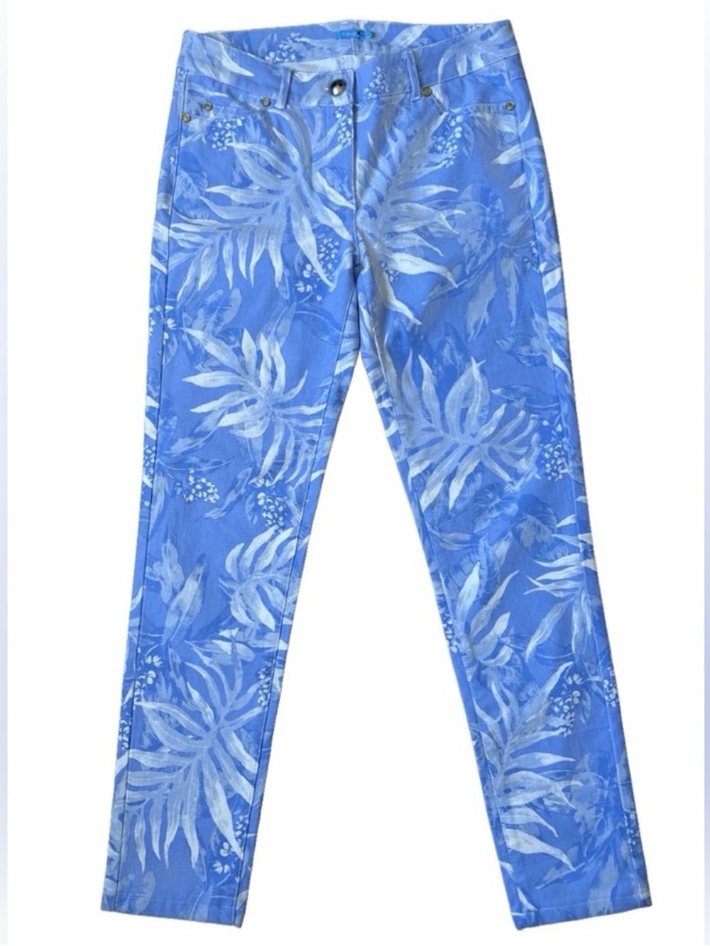 J.Mclaughlin Lexi Jean Women's Blue White Leaf Print Stretch, Sz 6